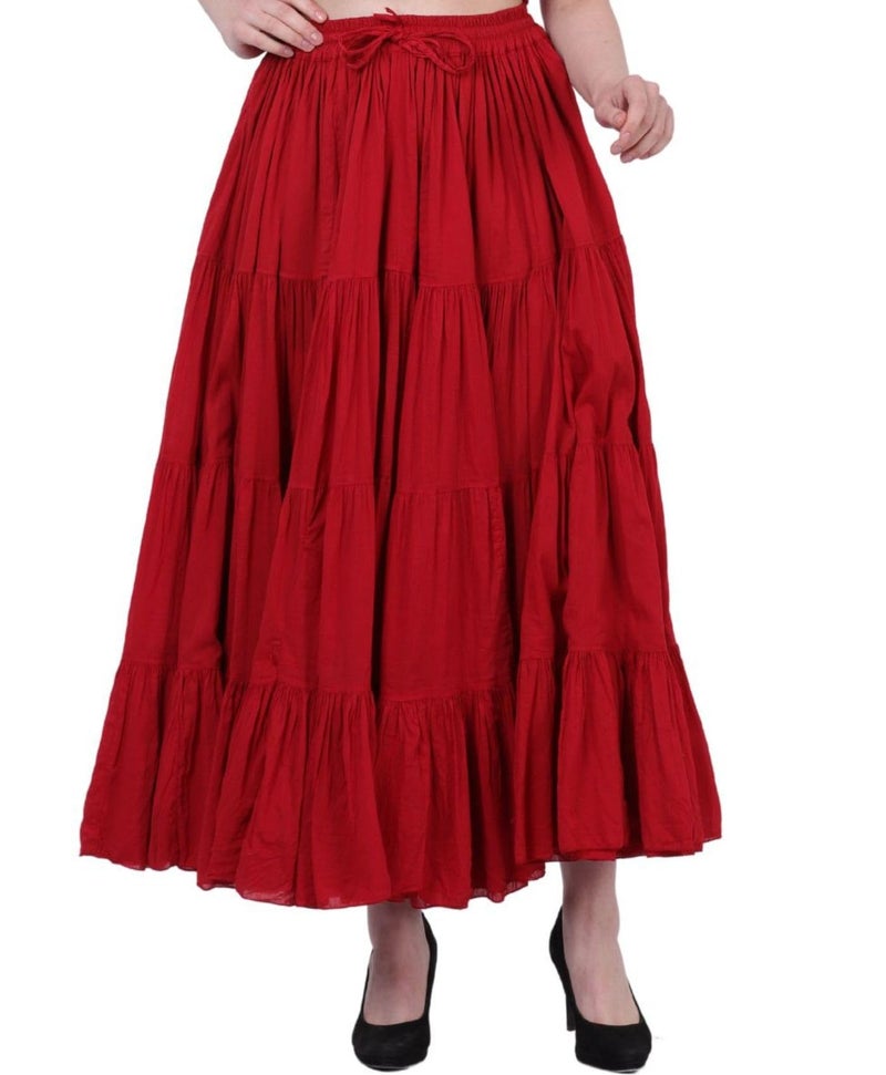 WevezÂ® Women's Plus Size Gypsy 25 Yard Long Flowy Solid Color Renaissance fair Skirt, Red - Image 5